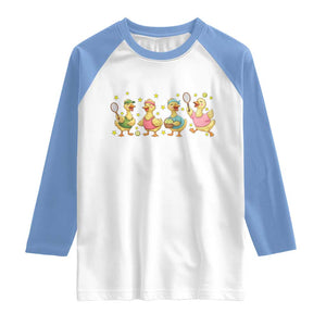 Funny Duck Playing Tennis Raglan Shirt Farm Animal Lover TS12 White Carolina Blue Print Your Wear