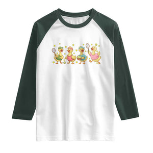 Funny Duck Playing Tennis Raglan Shirt Farm Animal Lover TS12 White Dark Forest Green Print Your Wear