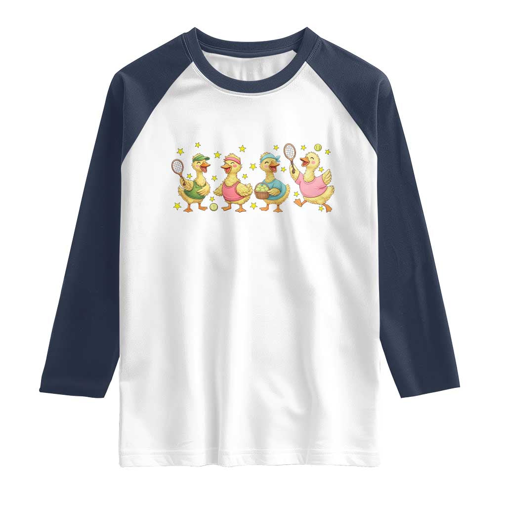Funny Duck Playing Tennis Raglan Shirt Farm Animal Lover TS12 White Navy Print Your Wear