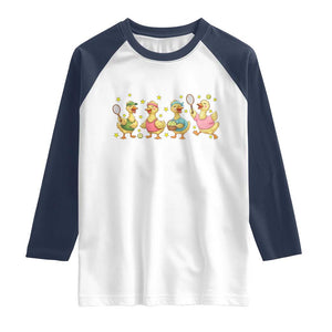 Funny Duck Playing Tennis Raglan Shirt Farm Animal Lover TS12 White Navy Print Your Wear