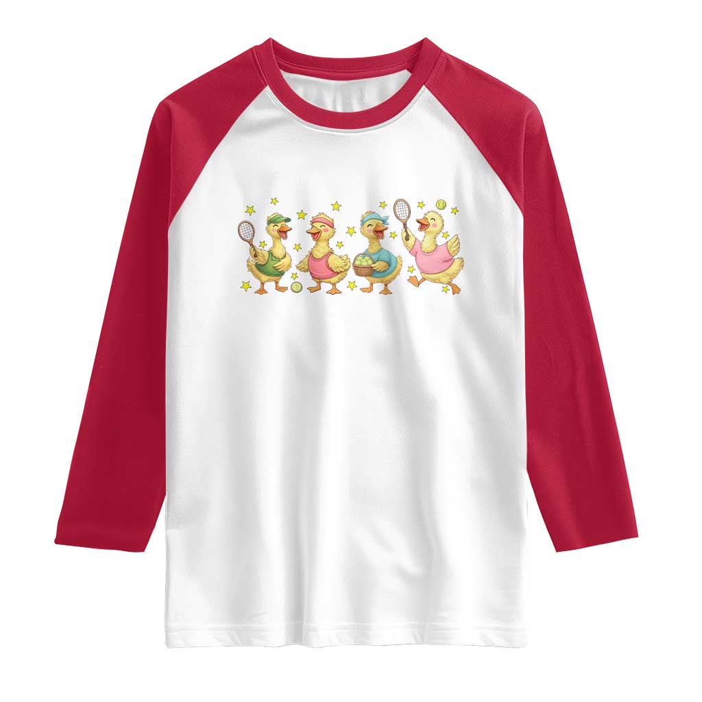 Funny Duck Playing Tennis Raglan Shirt Farm Animal Lover TS12 White Red Print Your Wear