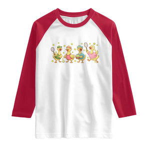 Funny Duck Playing Tennis Raglan Shirt Farm Animal Lover TS12 White Red Print Your Wear