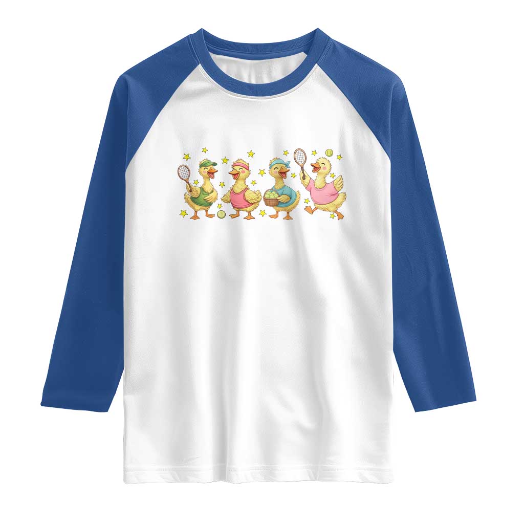 Funny Duck Playing Tennis Raglan Shirt Farm Animal Lover TS12 White Royal Print Your Wear