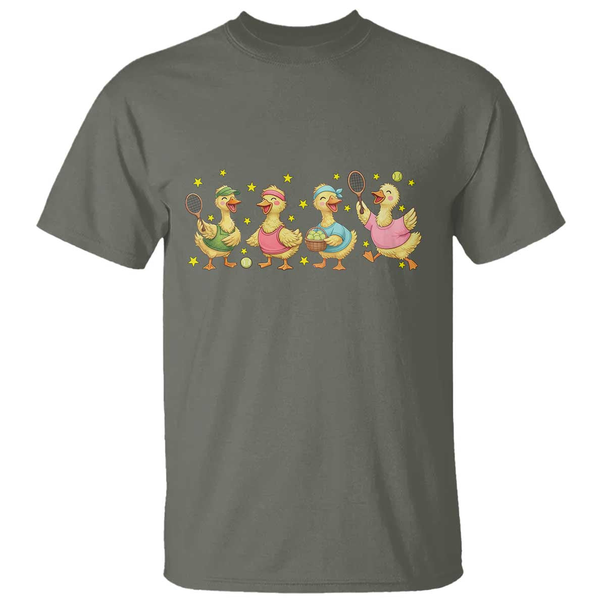 Funny Duck Playing Tennis T Shirt Farm Animal Lover TS12 Military Green Print Your Wear