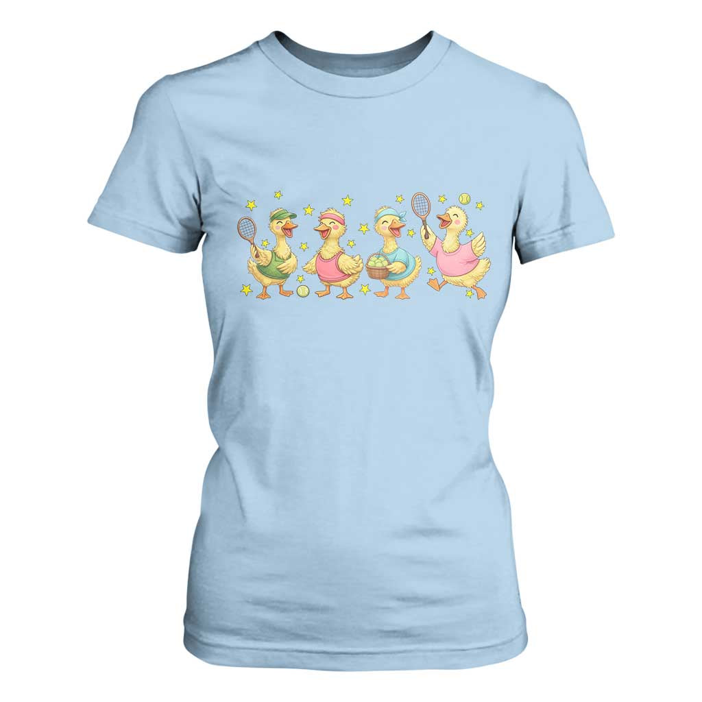 Funny Duck Playing Tennis T Shirt For Women Farm Animal Lover TS12 Light Blue Print Your Wear