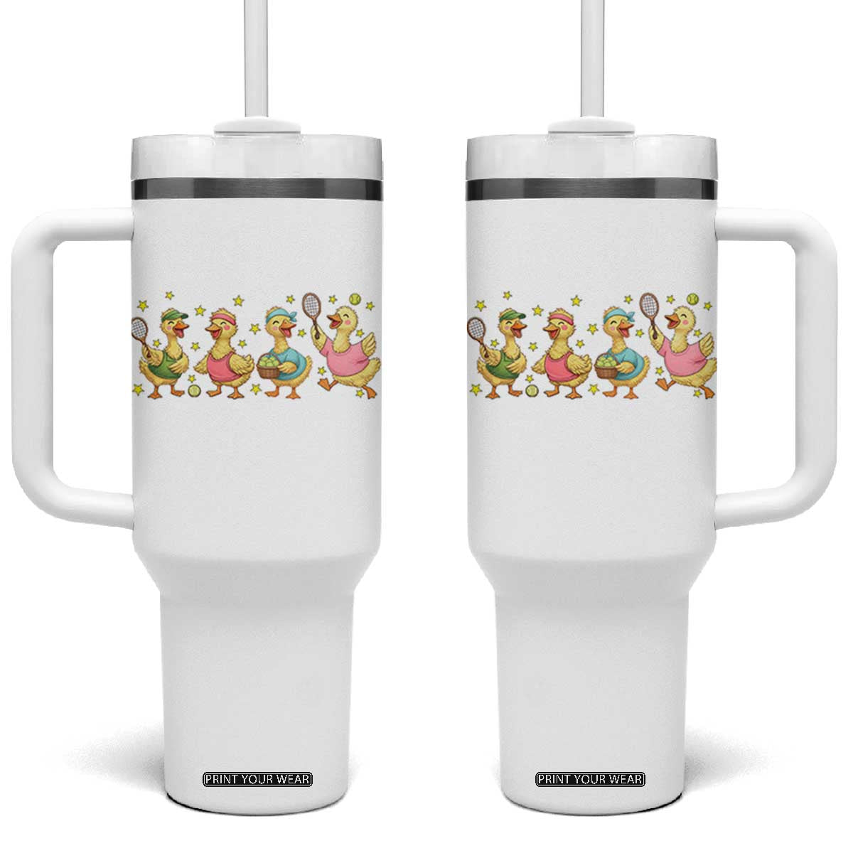 Funny Duck Playing Tennis Tumbler With Handle Farm Animal Lover TS12 One Size: 40 oz White Print Your Wear