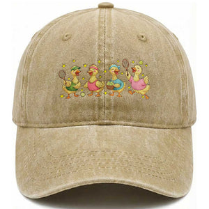 Funny Duck Playing Tennis Washed Cotton Baseball Cap Farm Animal Lover TS12 Print Your Wear