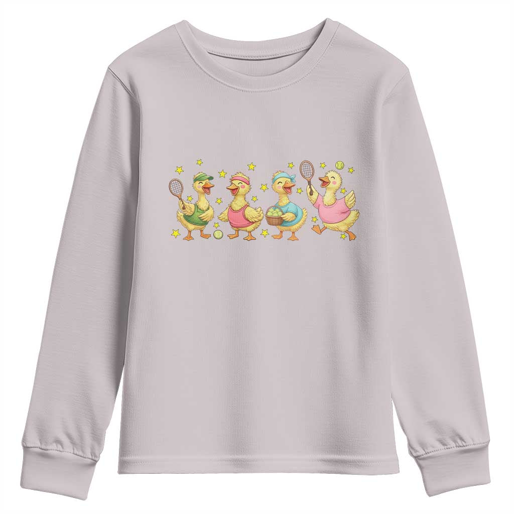 Funny Duck Playing Tennis Youth Sweatshirt Farm Animal Lover TS12 Ice Gray Print Your Wear
