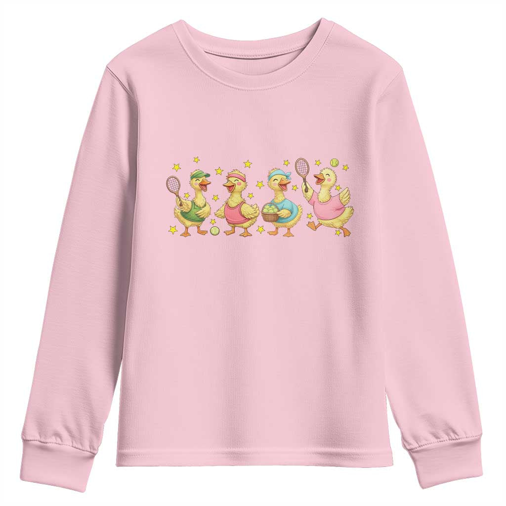 Funny Duck Playing Tennis Youth Sweatshirt Farm Animal Lover TS12 Light Pink Print Your Wear