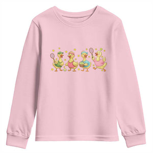 Funny Duck Playing Tennis Youth Sweatshirt Farm Animal Lover TS12 Light Pink Print Your Wear