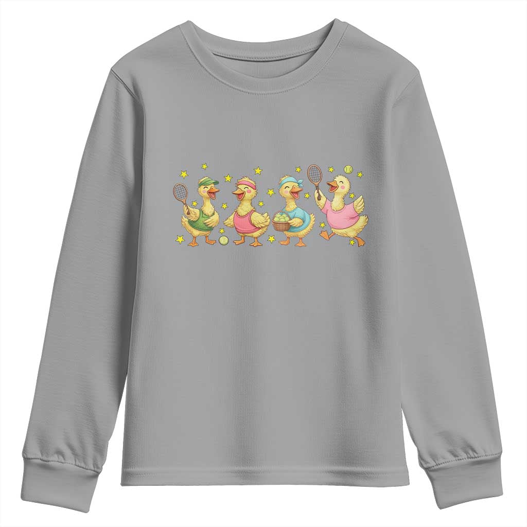 Funny Duck Playing Tennis Youth Sweatshirt Farm Animal Lover TS12 Sport Gray Print Your Wear