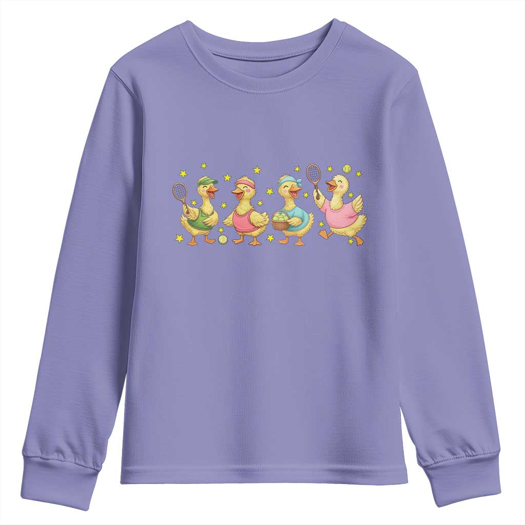 Funny Duck Playing Tennis Youth Sweatshirt Farm Animal Lover TS12 Violet Print Your Wear