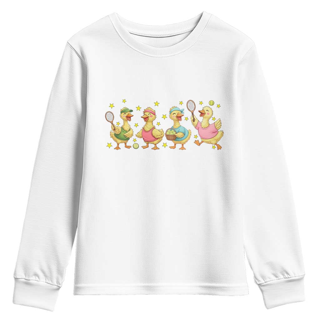 Funny Duck Playing Tennis Youth Sweatshirt Farm Animal Lover TS12 White Print Your Wear
