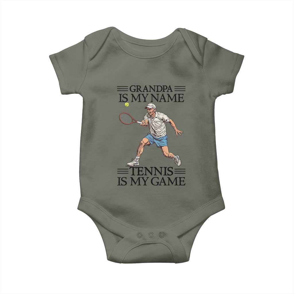 Grandpa Is My Name Tennis Is My Game Baby Onesie Funny Tennis Quote TS12 Military Green Print Your Wear