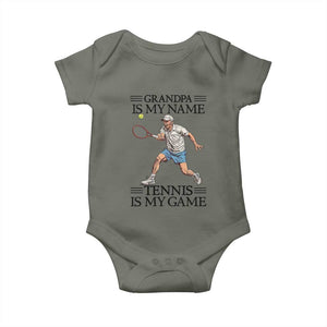 Grandpa Is My Name Tennis Is My Game Baby Onesie Funny Tennis Quote TS12 Military Green Print Your Wear