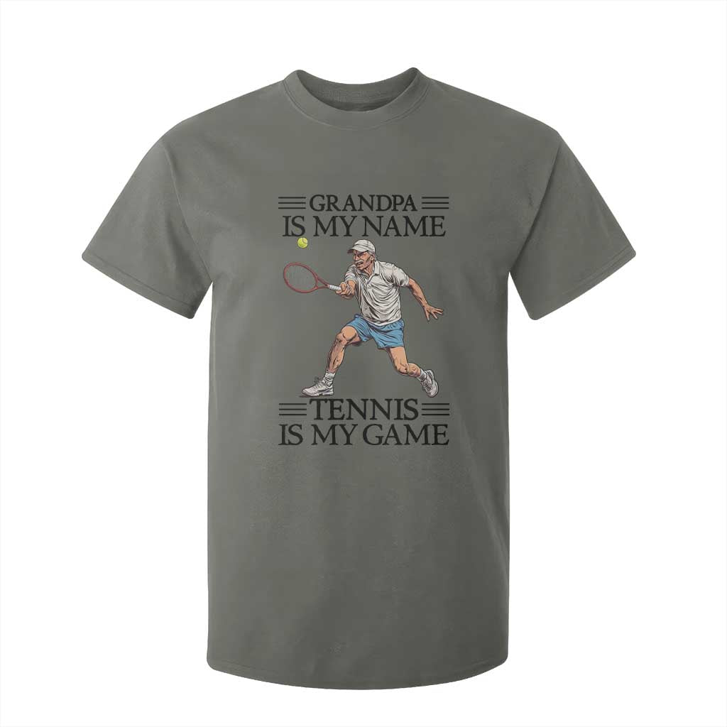 Grandpa Is My Name Tennis Is My Game T Shirt For Kid Funny Tennis Quote TS12 Military Green Print Your Wear