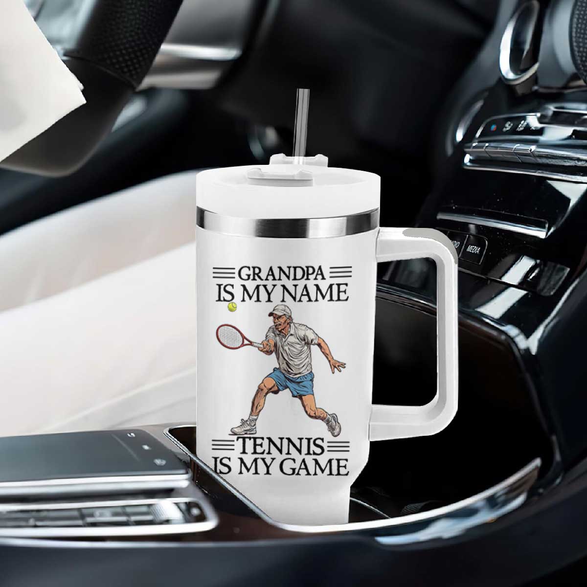 Grandpa Is My Name Tennis Is My Game Tumbler With Handle Funny Tennis Quote TS12 Print Your Wear