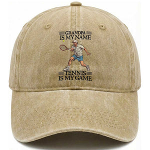 Grandpa Is My Name Tennis Is My Game Washed Cotton Baseball Cap Funny Tennis Quote TS12 Print Your Wear