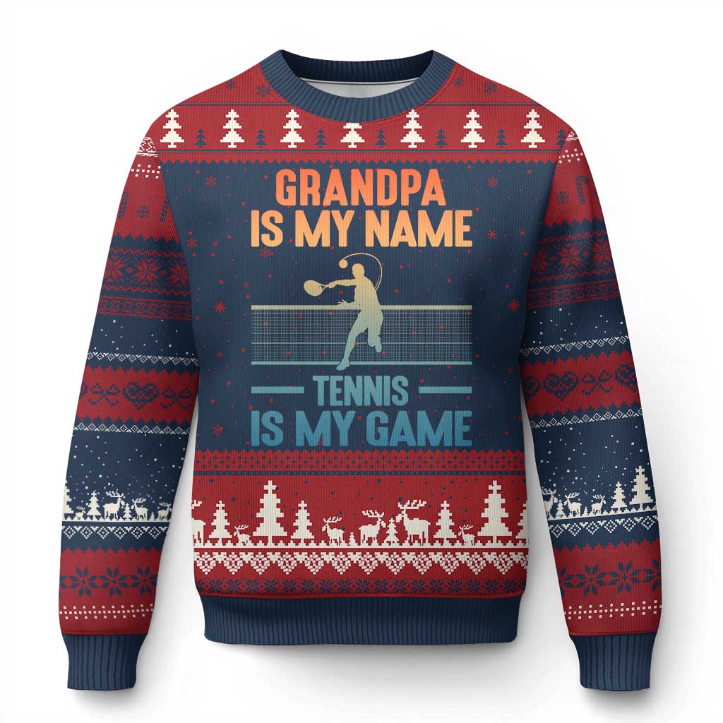 Funny Grandpa Tennis Quote Ugly Christmas Sweater Tennis Is My Game TS12 Navy Red Print Your Wear