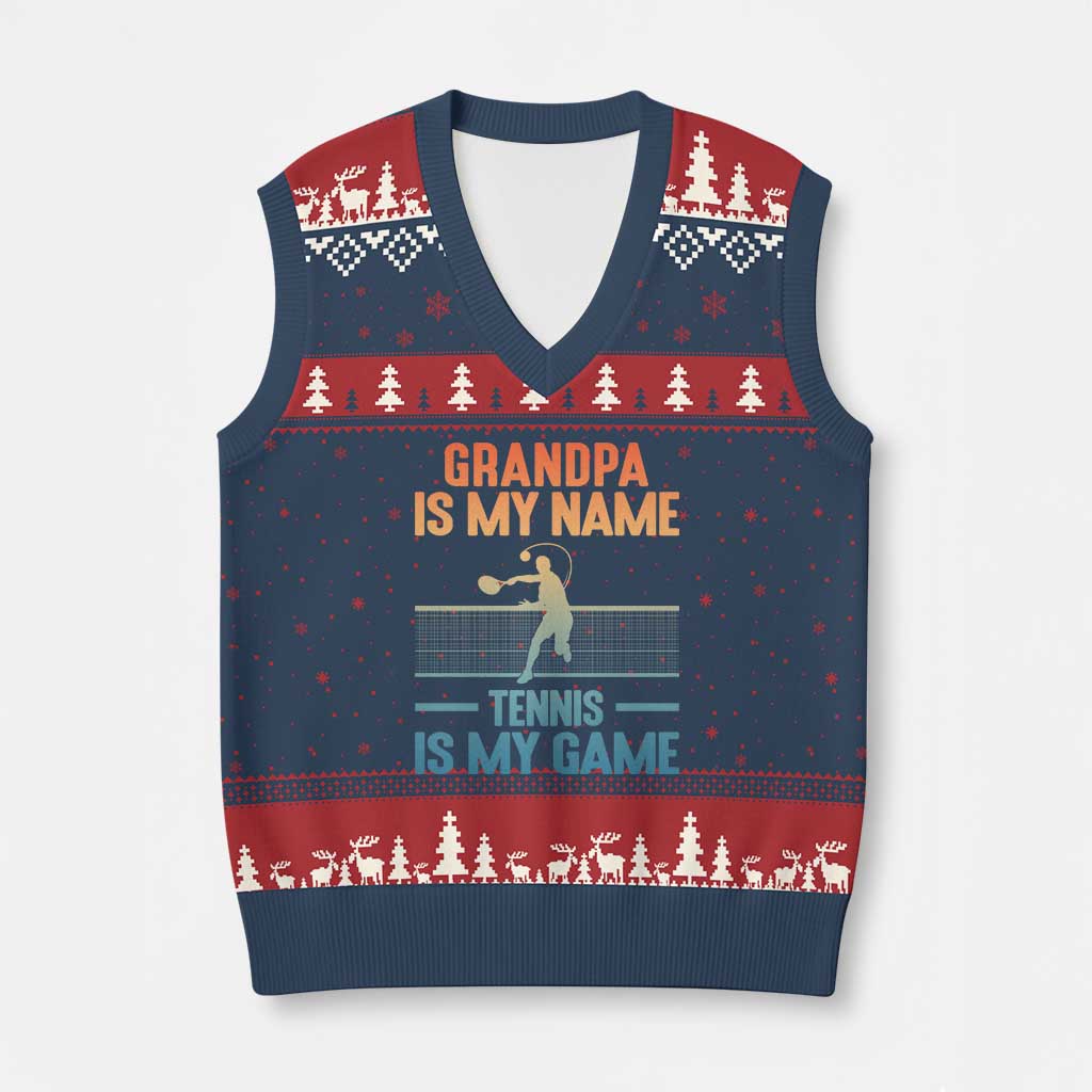 Funny Grandpa Tennis Quote V-Neck Knit Sweater Vest Tennis Is My Game TS12 Navy Red Print Your Wear