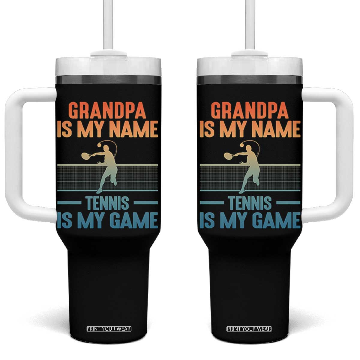 Funny Grandpa Tennis Quote Tumbler With Handle Tennis Is My Game TS12 One Size: 40 oz Black Print Your Wear