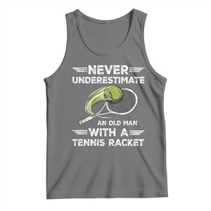 Never Underestimate An Old Man With A Tennis Racket Tank Top Funny Tennis Fan TS12 Black Heather Print Your Wear