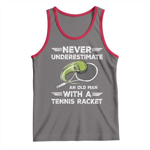 Never Underestimate An Old Man With A Tennis Racket Tank Top Funny Tennis Fan TS12 Deep Heather Red Print Your Wear