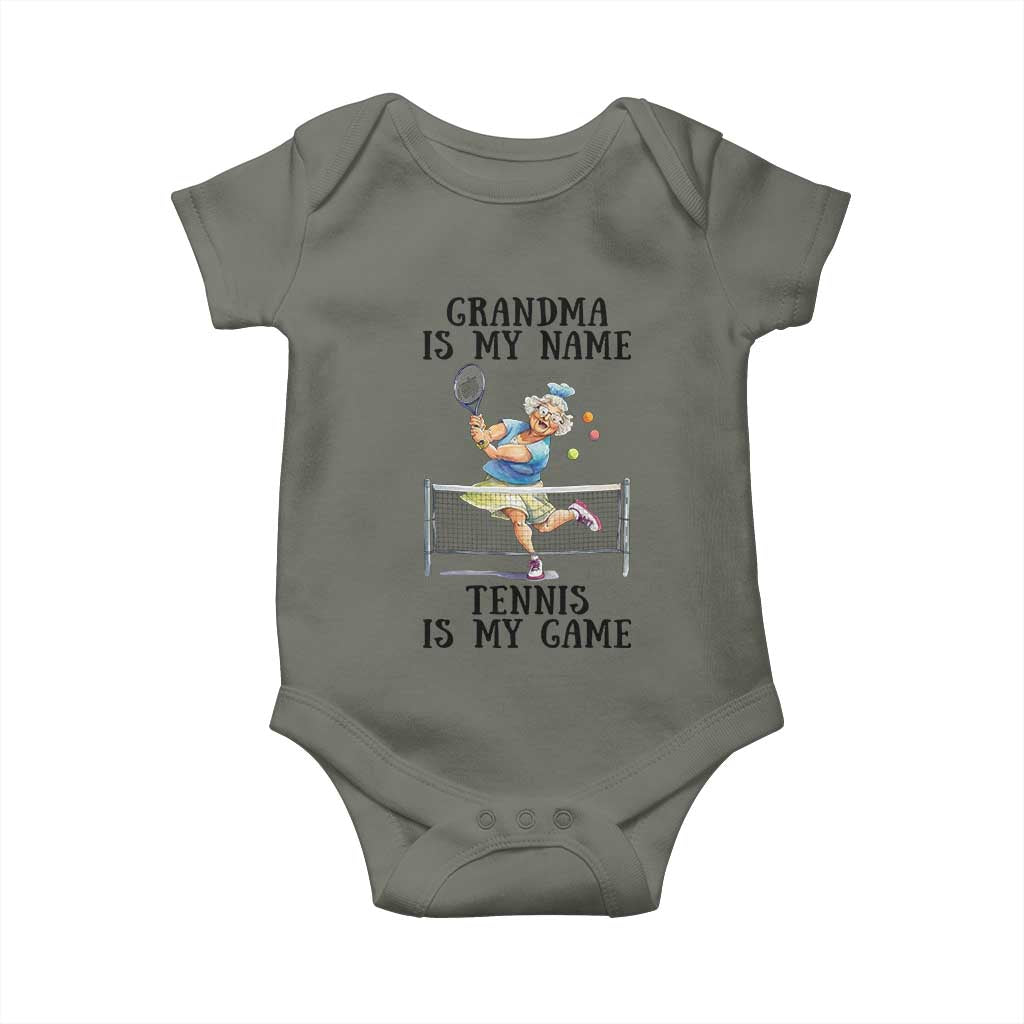 Funny Tennis Quote Baby Onesie Grandma Is My Name Tennis Is My Game TS12 Military Green Print Your Wear