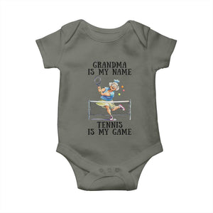 Funny Tennis Quote Baby Onesie Grandma Is My Name Tennis Is My Game TS12 Military Green Print Your Wear