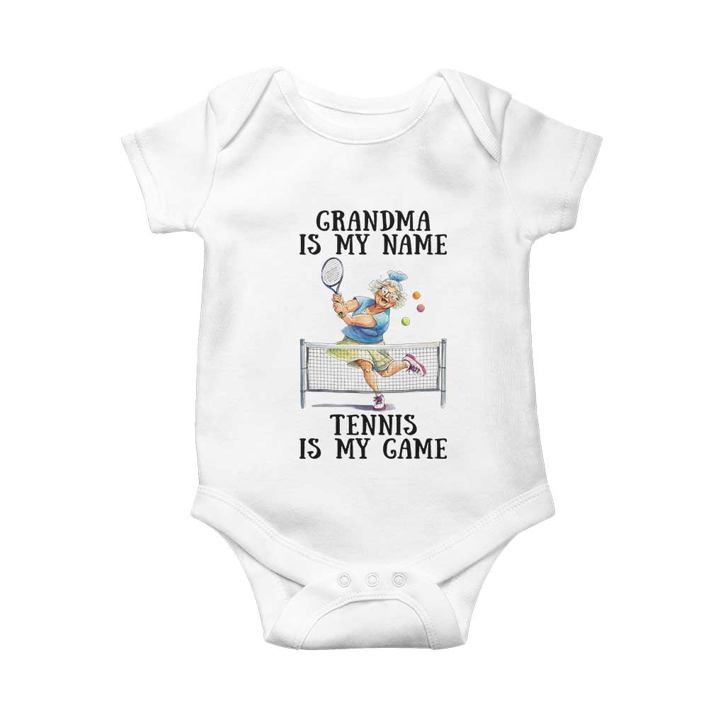 Funny Tennis Quote Baby Onesie Grandma Is My Name Tennis Is My Game TS12 White Print Your Wear