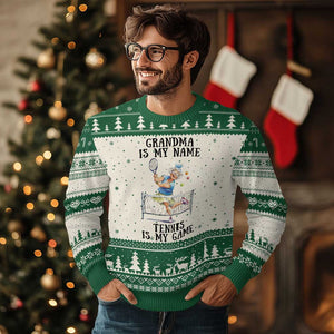 Funny Tennis Quote Ugly Christmas Sweater Grandma Is My Name Tennis Is My Game TS12 Beige Green Print Your Wear