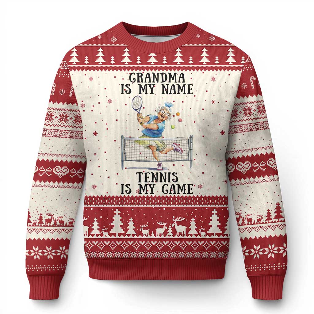 Funny Tennis Quote Ugly Christmas Sweater Grandma Is My Name Tennis Is My Game TS12 Beige Red Print Your Wear