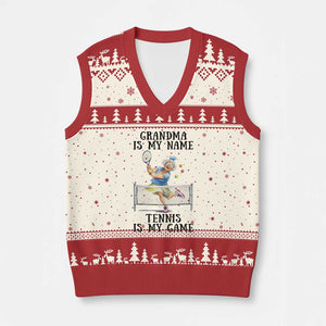 Funny Tennis Quote V-Neck Knit Sweater Vest Grandma Is My Name Tennis Is My Game TS12 Beige Red Print Your Wear
