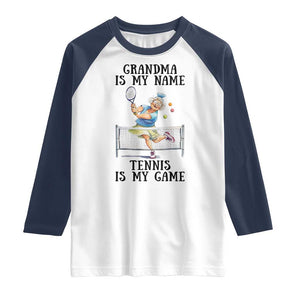 Funny Tennis Quote Raglan Shirt Grandma Is My Name Tennis Is My Game TS12 White Navy Print Your Wear