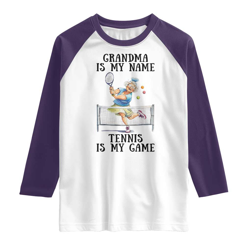 Funny Tennis Quote Raglan Shirt Grandma Is My Name Tennis Is My Game TS12 White Purple Print Your Wear