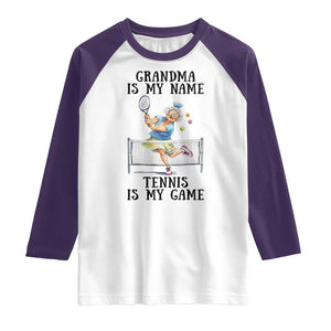 Funny Tennis Quote Raglan Shirt Grandma Is My Name Tennis Is My Game TS12 White Purple Print Your Wear