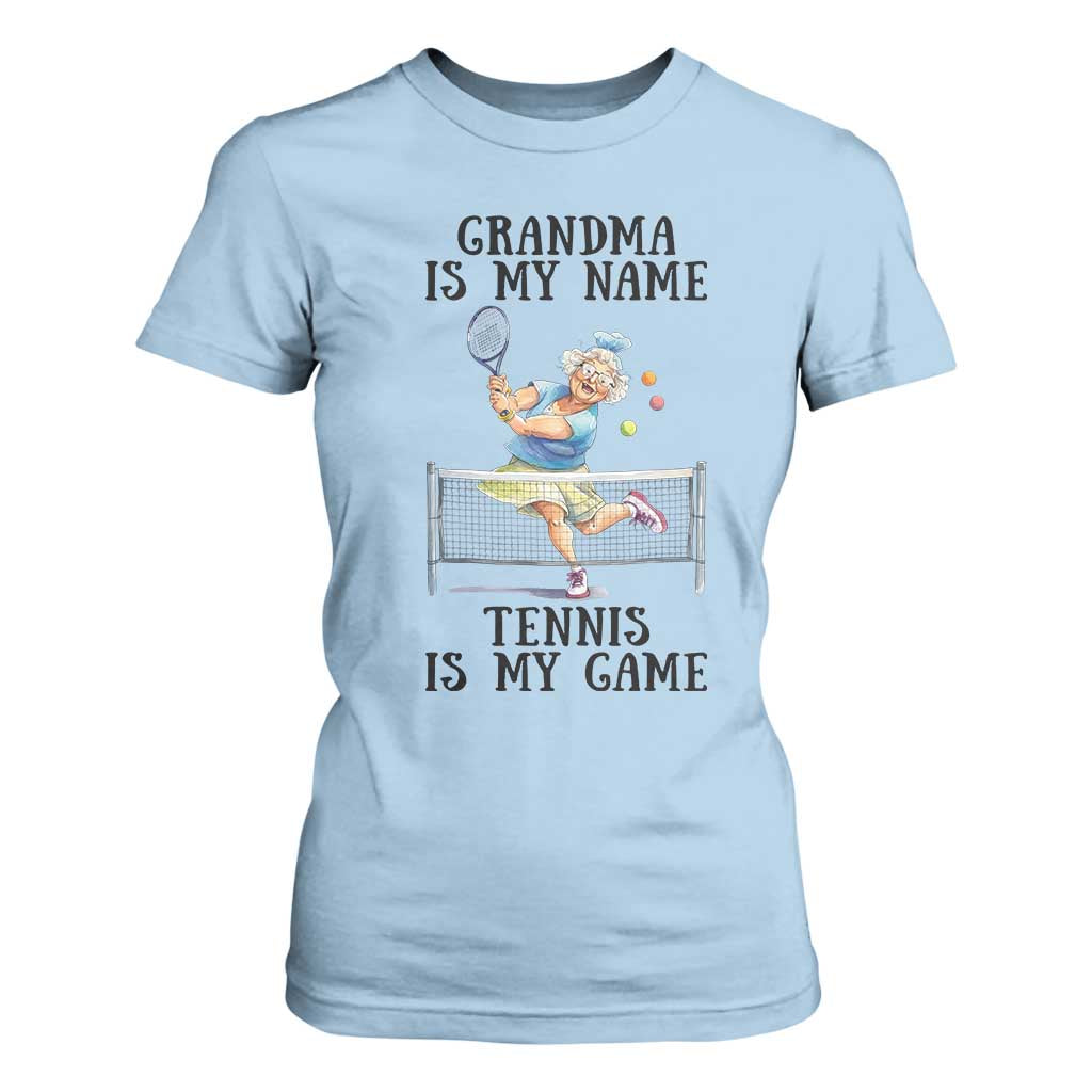 Funny Tennis Quote T Shirt For Women Grandma Is My Name Tennis Is My Game TS12 Light Blue Print Your Wear
