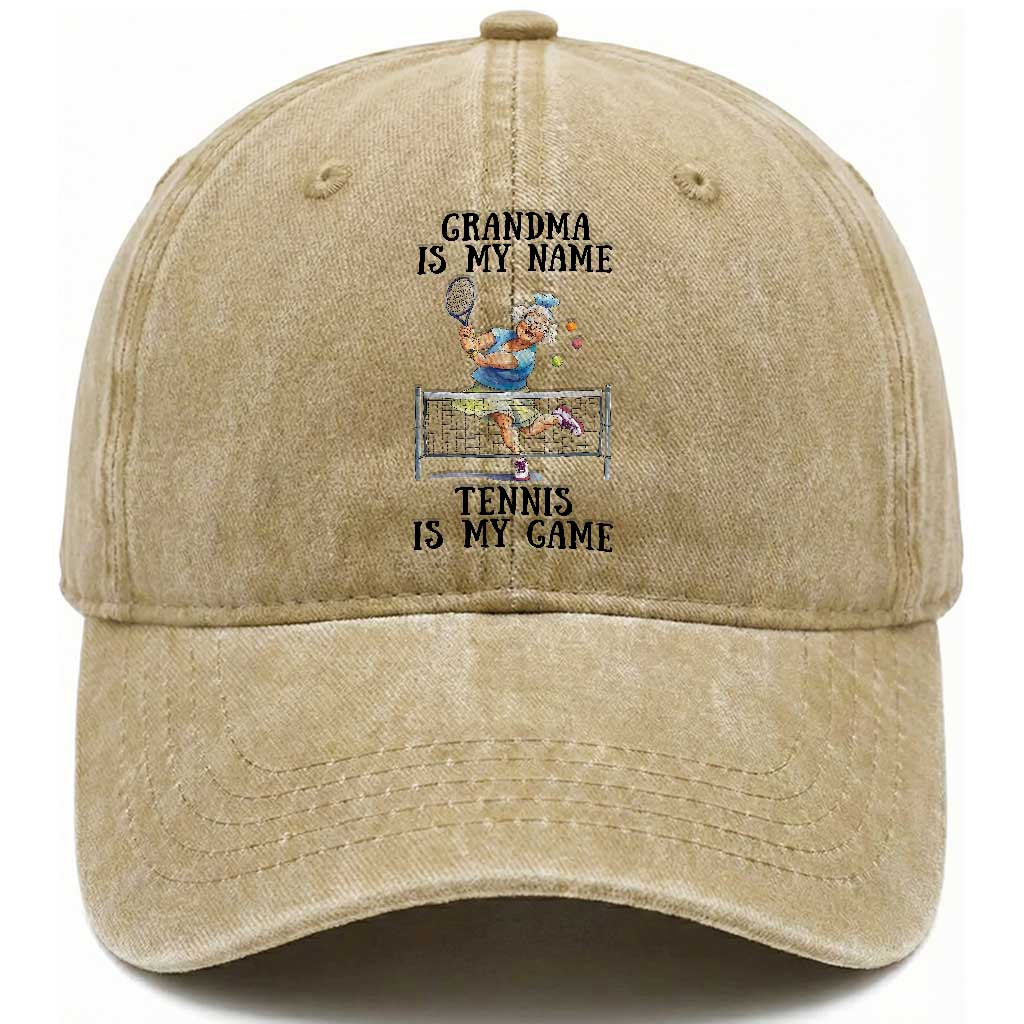 Funny Tennis Quote Washed Cotton Baseball Cap Grandma Is My Name Tennis Is My Game TS12 Print Your Wear