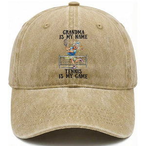 Funny Tennis Quote Washed Cotton Baseball Cap Grandma Is My Name Tennis Is My Game TS12 Print Your Wear