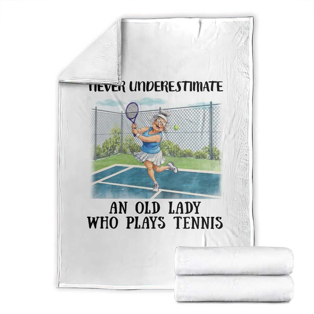 Funny Grandma Tennis Player Gift Throw Blanket Never Underestimate An Old Lady TS12 White Print Your Wear