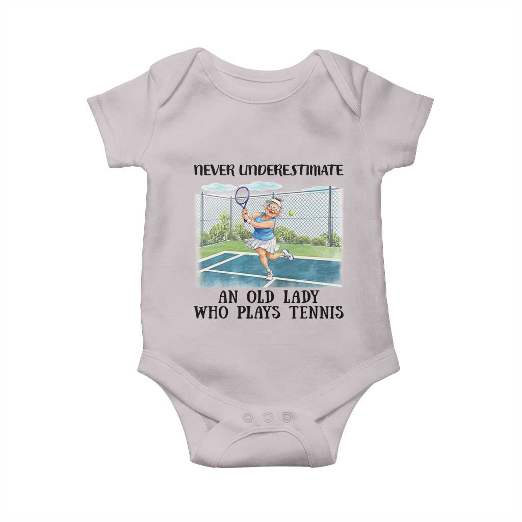 Funny Grandma Tennis Player Gift Baby Onesie Never Underestimate An Old Lady TS12 Ice Gray Print Your Wear