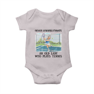 Funny Grandma Tennis Player Gift Baby Onesie Never Underestimate An Old Lady TS12 Ice Gray Print Your Wear