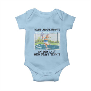 Funny Grandma Tennis Player Gift Baby Onesie Never Underestimate An Old Lady TS12 Light Blue Print Your Wear