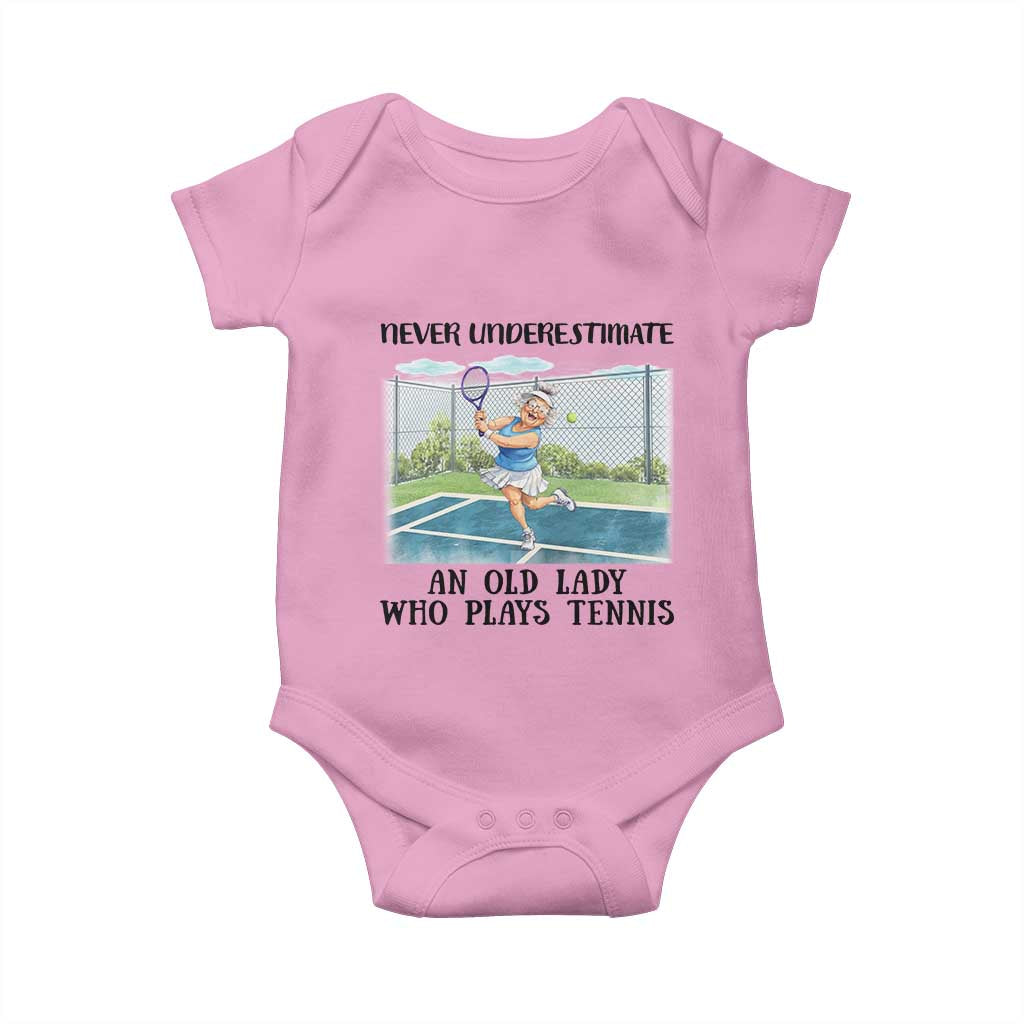 Funny Grandma Tennis Player Gift Baby Onesie Never Underestimate An Old Lady TS12 Light Pink Print Your Wear