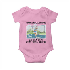 Funny Grandma Tennis Player Gift Baby Onesie Never Underestimate An Old Lady TS12 Light Pink Print Your Wear