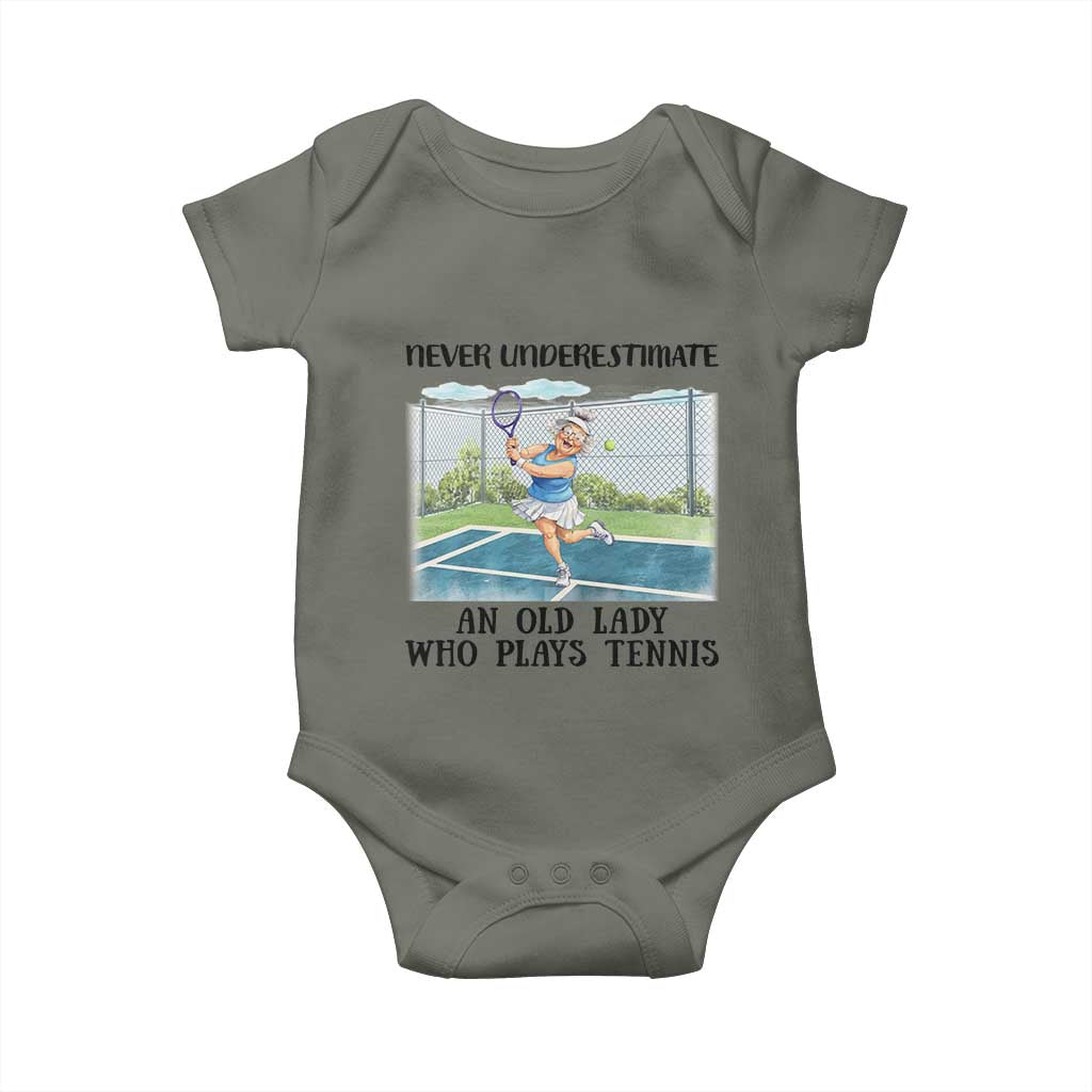 Funny Grandma Tennis Player Gift Baby Onesie Never Underestimate An Old Lady TS12 Military Green Print Your Wear