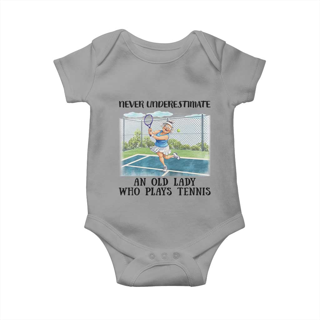 Funny Grandma Tennis Player Gift Baby Onesie Never Underestimate An Old Lady TS12 Sport Gray Print Your Wear