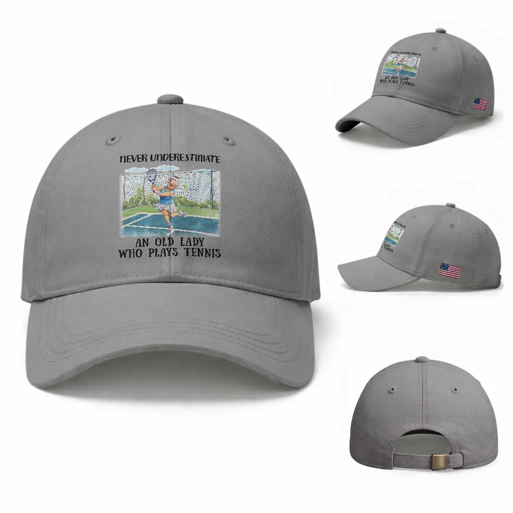 Funny Grandma Tennis Player Gift Baseball Cap Never Underestimate An Old Lady TS12 Baseball Cap Universal Fit Sport Gray Print Your Wear