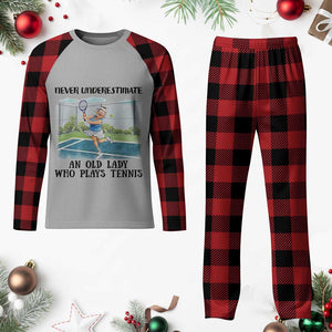 Funny Grandma Tennis Player Gift Plaid Pajama Set Never Underestimate An Old Lady TS12 Buffalo Plaid Print Your Wear