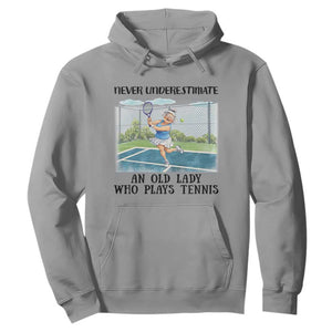 Funny Grandma Tennis Player Gift Hoodie Never Underestimate An Old Lady TS12 Sport Gray Print Your Wear